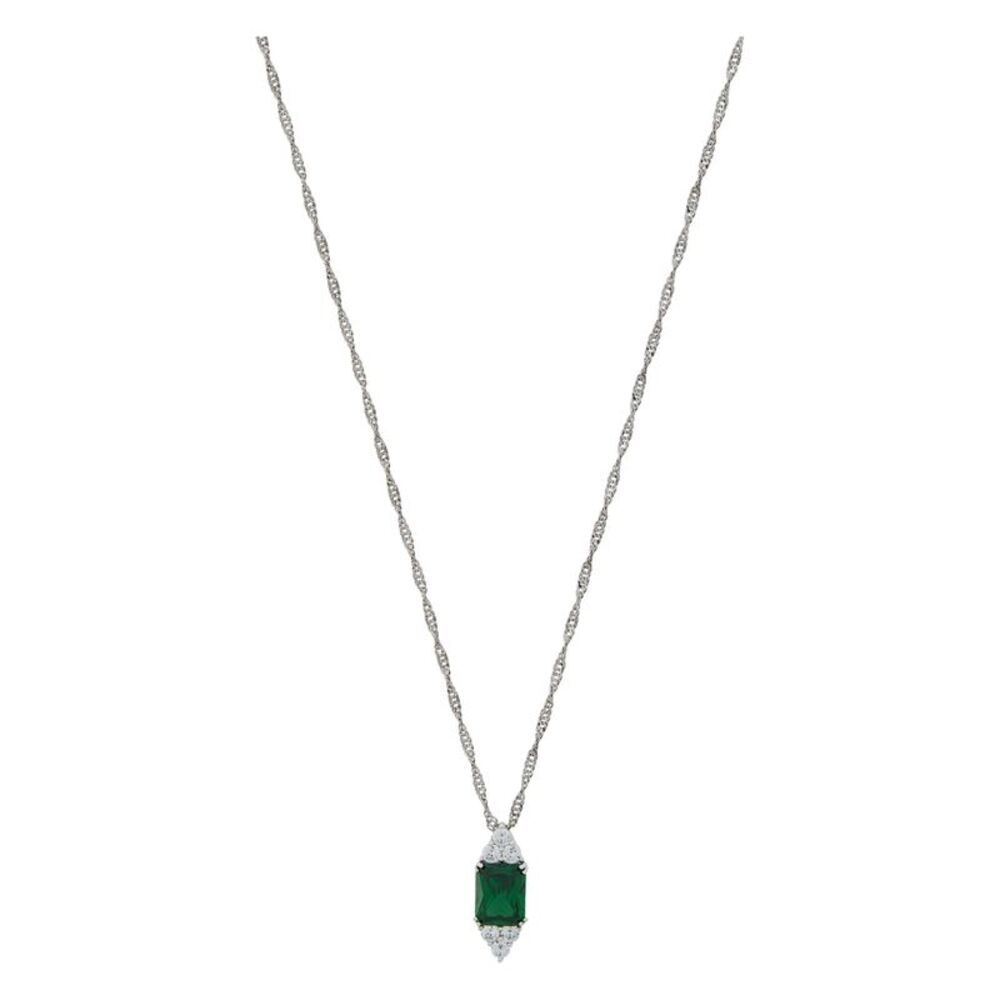 Gold Coast Platinum Plated Emerald and Cubic Zirconia Pendant Necklace